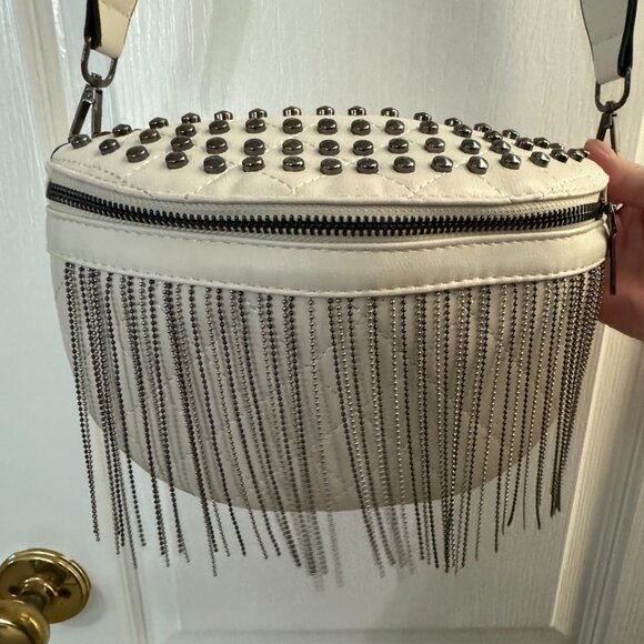 Quilted White Crossbody Purse with Fringe EUC - Picture 2 of 6